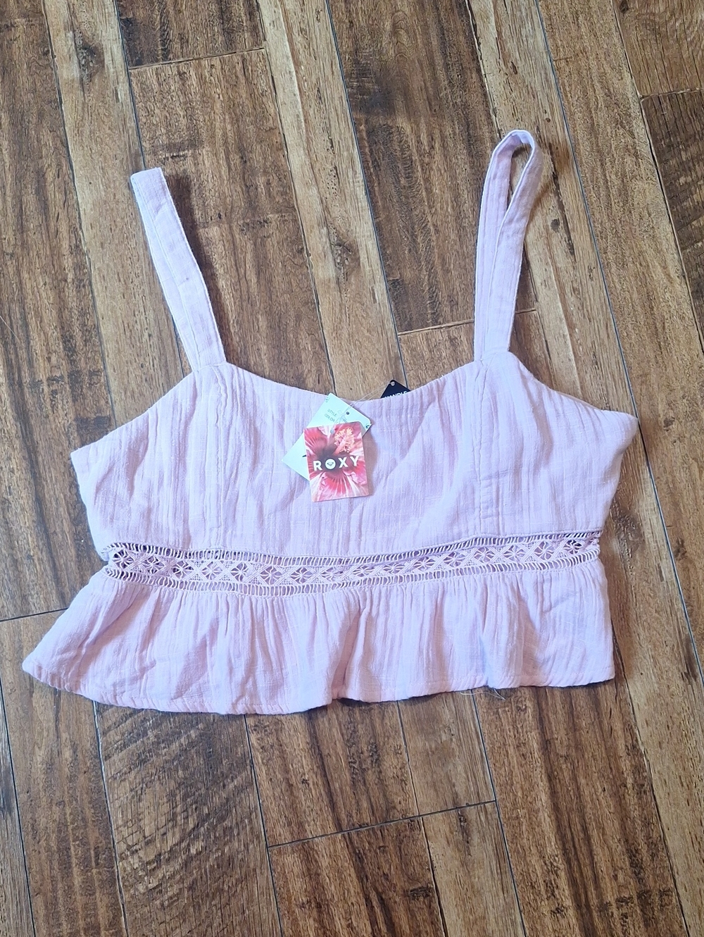Roxy Light Lavander Cropped Lace-Trim Beachy Peplum Tank, XL